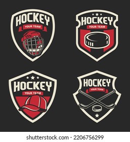 Hockey-Logopakete, Emblem-Sammlungen, Designvorlagen. Set von Hockey-Logos