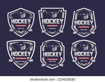 Hockey-Logopakete, Emblem-Sammlungen, Designvorlagen. Set von Hockey-Logos