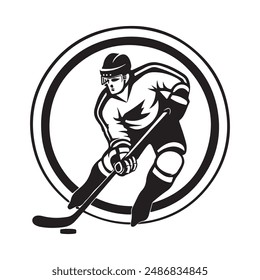 Hockey Logo Images vector. Hockey player Logo in circle isolated on white