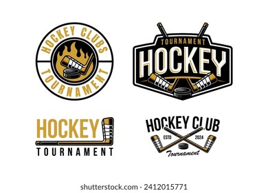 hockey logo label and emblem set collections with crest stick and puck vector for hockey tournament
