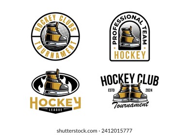 hockey logo label and emblem set collections with hockey shoes or ice skate vector for hockey team
