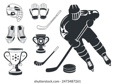 Etiqueta del logotipo del hockey y conjunto de emblemas