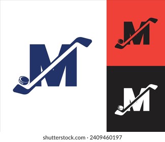 Hockey logo M letter design template