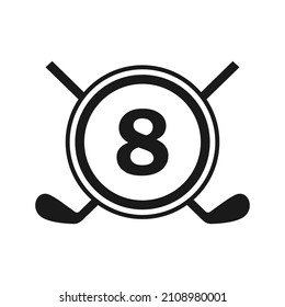 Hockey Logo On Letter 8 Vector Template. American Ice Hockey Tournament Sport Team Badge Logo
