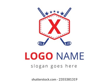 Hockey Logo On Letter X Vector Template. Ice Hockey Badge Logo Template