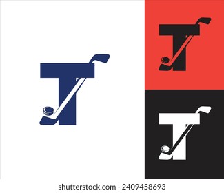 Plantilla de diseño de letras T para logotipo de hockey