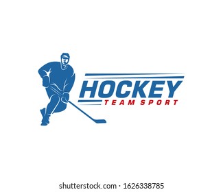 Hockey logo template. Player Hockey vector design. Illustration of hockey player