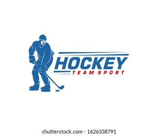 Hockey logo template. Player Hockey vector design. Illustration of hockey player
