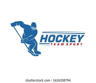 Hockey logo template. Player Hockey vector design. Illustration of hockey player