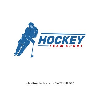 Hockey logo template. Player Hockey vector design. Illustration of hockey player
