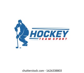 Hockey logo template. Player Hockey vector design. Illustration of hockey player