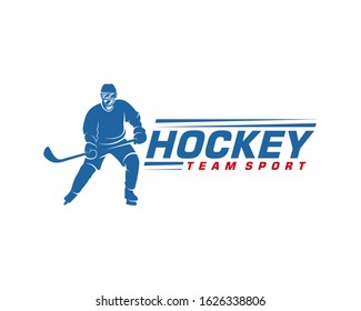 Hockey logo template. Player Hockey vector design. Illustration of hockey player