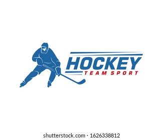 Hockey logo template. Player Hockey vector design. Illustration of hockey player