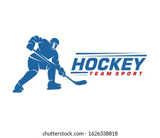 Hockey logo template. Player Hockey vector design. Illustration of hockey player