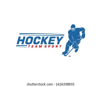 Hockey logo template. Player Hockey vector design. Illustration of hockey player