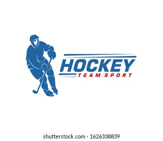 Hockey logo template. Player Hockey vector design. Illustration of hockey player