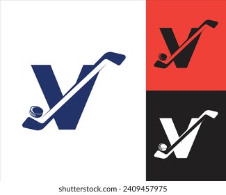 Hockey logo V letter design template