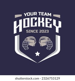 Hockey-Logo, Vektorgrafik einzeln. Hockey-Logo auf Schild, Vektordesign