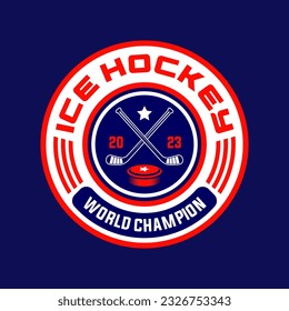 Hockey-Logo, Vektorgrafik einzeln. Hockey-Logo auf Schild, Vektordesign