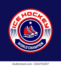 Hockey-Logo, Vektorgrafik einzeln. Hockey-Logo auf Schild, Vektordesign