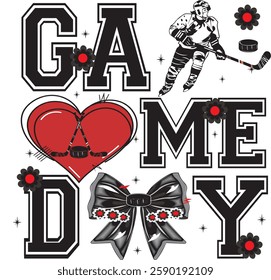 Hockey mama, Game day, coquette bow, players, two three name, flag, bundle, Fan, Love, Puck, split, frame, player, Game day hockey, coquette bow, players, two three name, flag, bundle, Fan, Love, Puck