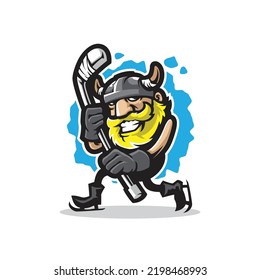 Hockey Mascot Logo Design Vector With Modern Illustration Concept Style For Badge, Emblem And T Shirt Printing. Viking Hockey Illustration For Sport And Esport Team.