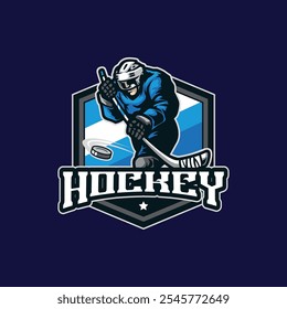 Vector de diseño de logotipo de mascota de hockey con estilo de concepto de ilustración moderno para impresión de insignias, emblemas y camisetas. Ilustración de juego de hockey.