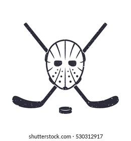 Hockey mask and crossed sticks on white, grunge can be easily removed