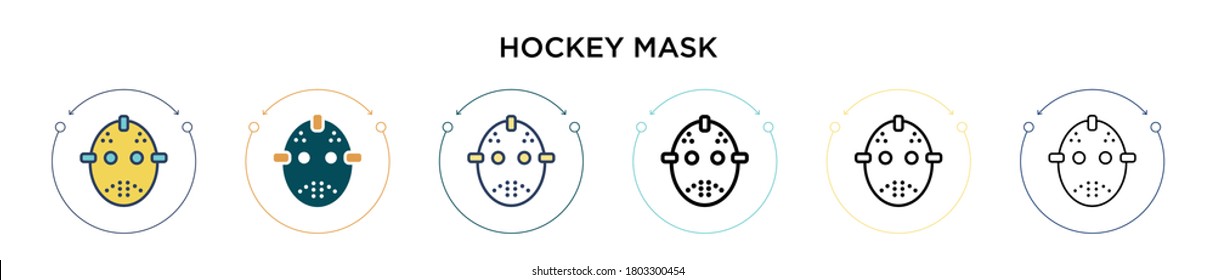 Hockey mask icon in filled, thin line, outline and stroke style. Vector illustration of two colored and black hockey mask vector icons designs can be used for mobile, ui, web