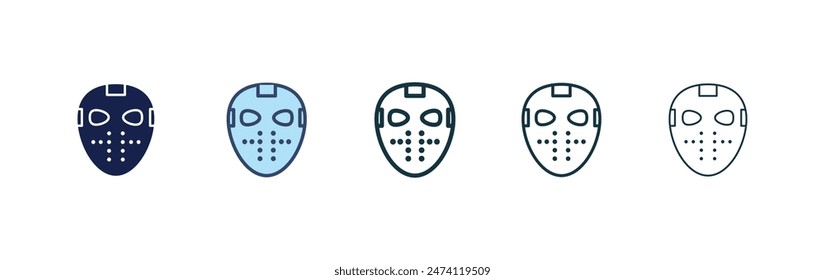 Hockey mask icon set. scary goalie mask vector symbol. voorhees mask sign in black filled and outlined style.