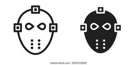 Hockey mask icons in black line and filled versions