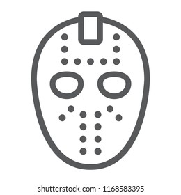 Hockey mask line icon, helmet and mask, goalie sign, vector graphics, a linear pattern on a white background, eps 10.