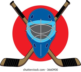 Hockey mask with sticks on red circle background