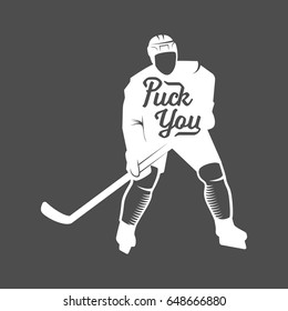 Hockey motivational quotes. Typographic Art for Poster Print Greeting Card T shirt apparel design, hand crafted illustration. Monochrome badges
