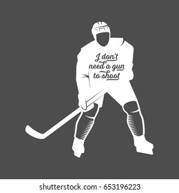 Hockey motivational quotes. Typographic Art for Poster Print Greeting Card T shirt apparel design, hand crafted illustration. Monochrome badges