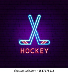 Hockey Neon Label. Vector Illustration of Sport Promotion.