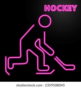 hockey neon sign, modern glowing banner design, colorful modern design trend on black background. Vector illustration.