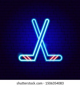 Hockey Neon Sign. Vector Illustration of Sport Promotion.