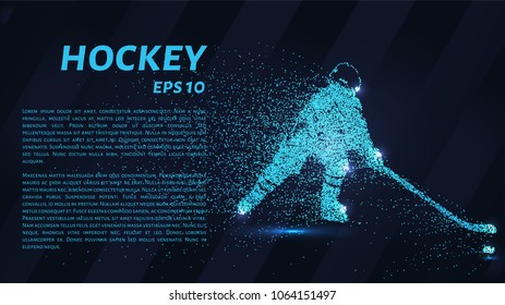 Hockey from the particles. Hockey consists of small circles. Hockey player breaks down into molecules