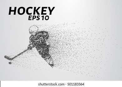 Hockey from the particles. Hockey consists of small circles. Hockey player breaks down into molecules.