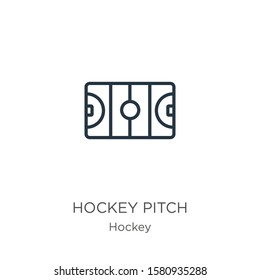 Hockey pitch icon. Thin linear hockey pitch outline icon isolated on white background from hockey collection. Line vector sign, symbol for web and mobile