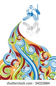 The hockey player in abstract collage. Format A4. Vector illustration. Isolated groups and layers. Global colors.