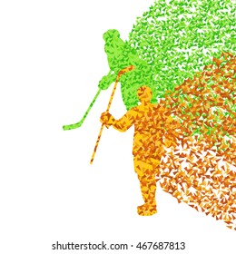 Hockey player abstract vector background illustration concept made of fragments isolated on white