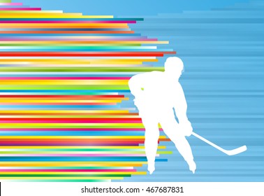 Hockey player abstract vector background illustration with colorful stripes on blue