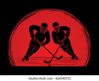 Hockey player action designed on sunset background graphic vector