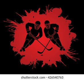 Hockey player action designed on splash blood background graphic vector