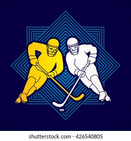 Hockey player action designed on line square background graphic vector