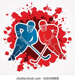 Hockey player action designed on splash blood background graphic vector