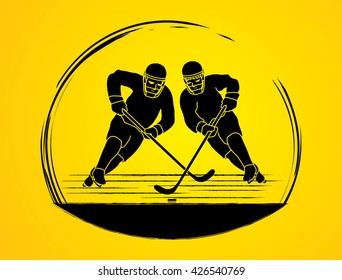 Hockey player action designed using grunge brush graphic vector