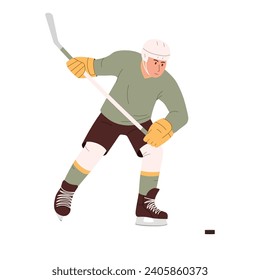 Hockey player in action. Flat vector illustration isolated on white background